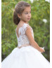 Cap Sleeves Ivory Lace Tulle Flower Girl Dress With Crystals Sash